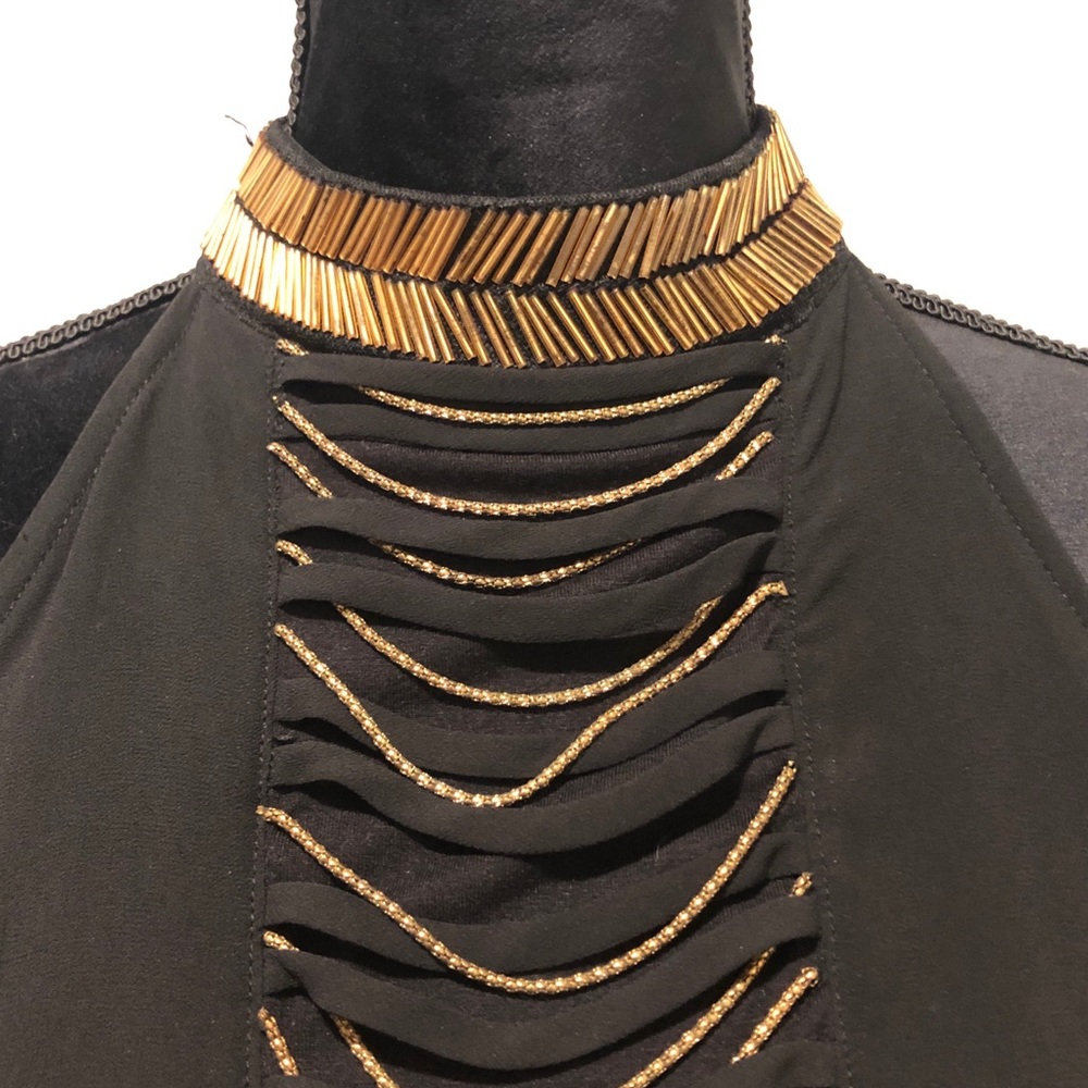XOXO Black Gold Beaded Mock Neck Halter Top Small